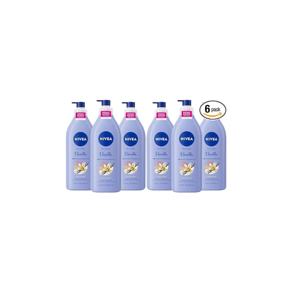 NIVEA Oil Infused Vanilla and Almond Oil Body Lotion for Women,Fast-Absorbing and Non-Greasy Vanilla Scented Lotion Moisturizes for 48 Hours,16.9 Fl Oz Pump Bottle,(Pack of 6)