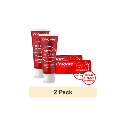 (2 pack) Colgate Optic White Stain Fighter Clean Mint Paste Teeth Whitening Anticavity Toothpaste, 3.8 oz