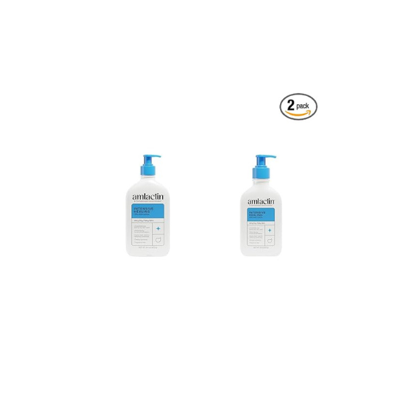 AmLactin Intensive Healing Body Lotion for Dry Skin - 14.1 oz and 7.9 oz Pump Bottles - 2-in-1 Exfoliator & Moisturizer with Ceramides & 15% Lactic Acid