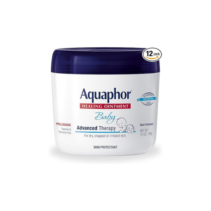 Aquaphor Baby Healing Ointment - Advance Therapy for Diaper Rash, Chapped Cheeks and Minor Scrapes - 14 Ounce Jar (Pack of 12)