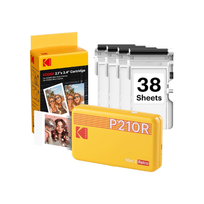 KODAK Mini 2 Retro 2x3 Portable Photo Printer, 4PASS, 38 Sheets, Yellow