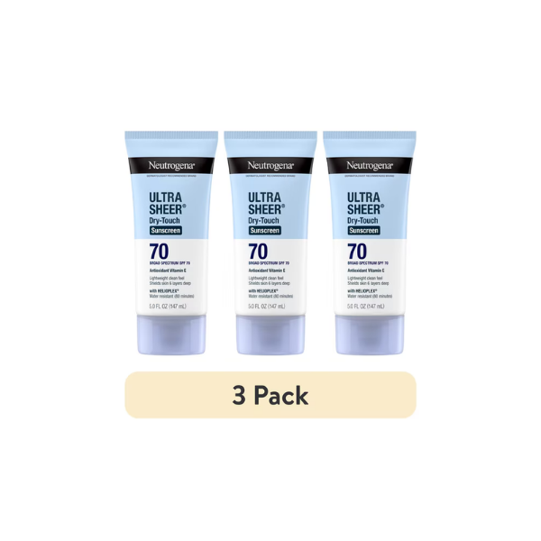 (3 pack) Neutrogena Ultra Sheer Sunscreen SPF 70 Body Sunscreen Lotion, Dry-Touch Sun Protection, 5 fl oz