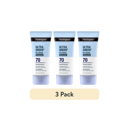 (3 pack) Neutrogena Ultra Sheer Sunscreen SPF 70 Body Sunscreen Lotion, Dry-Touch Sun Protection, 5 fl oz