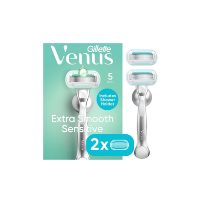 Venus Deluxe Smooth Sensitive Razor for Women, 5 blades, Manual Razor, Handle + 2 Razor Blade Refills, Silver