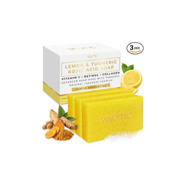 VALITIC Lemon Turmeric Soap for Dark Spots with Kojic Acid, 3 Pack