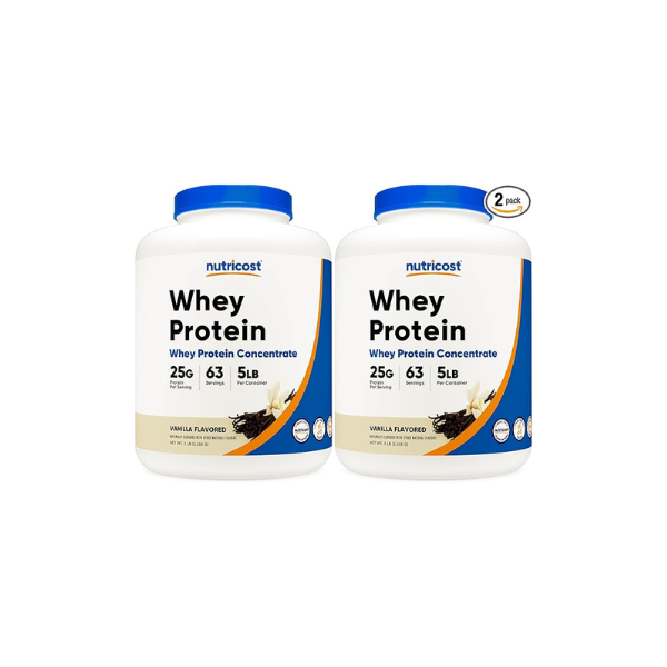 Nutricost Whey Protein Powder, Vanilla, 5 pounds - Whey Protein Concentrate (Pack of 2)