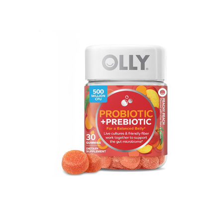 OLLY Probiotic + Prebiotic Gummy, 500 million CFUs, Peachy Peach - 30 Count