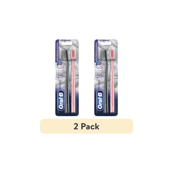 (2 pack) Oral-B Toothbrush Pro Whitening Brilliance, Extra Soft, Black and Coral, 2 Count