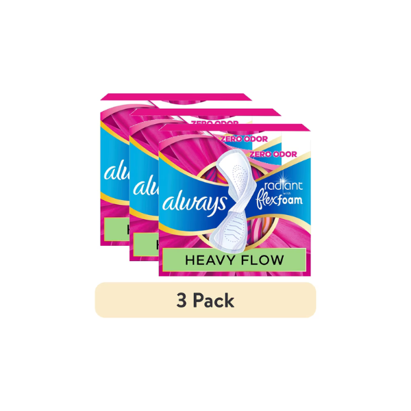 (3 pack) Always Radiant with FlexFoam Pads, Size 2, Heavy, with Wings, Scented, 26 Count