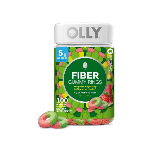 OLLY Fiber Gummy Rings Digestive Health Supplement, Berry Melon - 100 Count