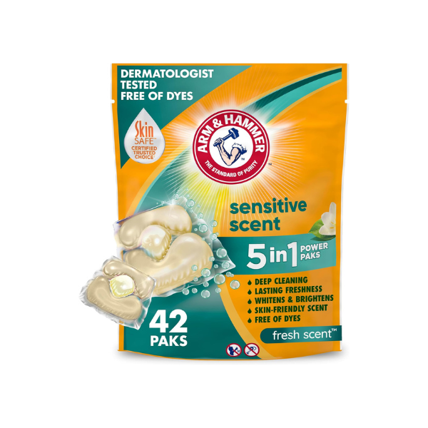 ARM & HAMMER Sensitive Skin Laundry Detergent Paks, Fresh Scent, 42 Count