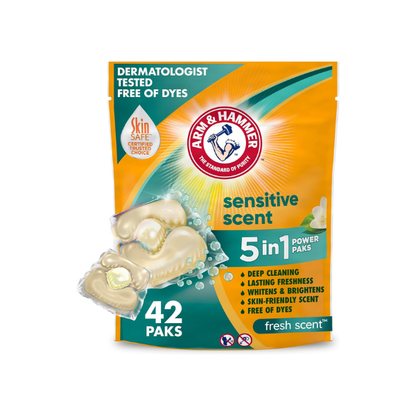 ARM & HAMMER Sensitive Skin Laundry Detergent Paks, Fresh Scent, 42 Count