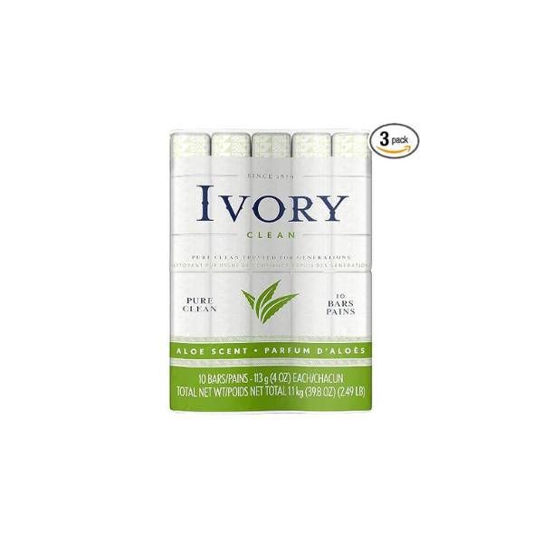 Ivory Bar Soap, Bath Size, Aloe 10 ea (Pack of 3)