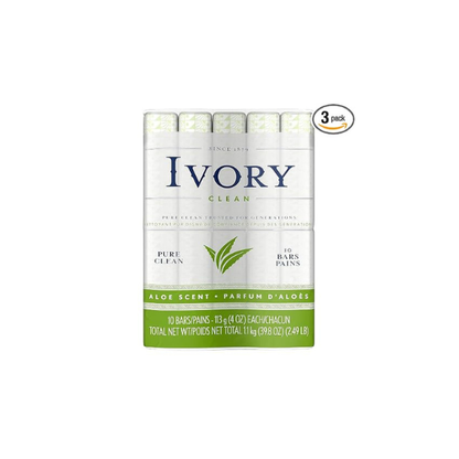 Ivory Bar Soap, Bath Size, Aloe 10 ea (Pack of 3)