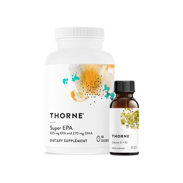 THORNE - Super EPA (90 Gelcaps) & Vitamin D + K2 (1 Oz) Bundle - Supports Bone Health, Muscle Structure & Joint Health - Gluten, Dairy & Soy-Free