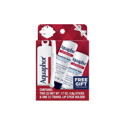 Aquaphor Lip Repair Stick, Moisturizing Lip Balm Holiday Gift Pack with Koozie, 0.17 Oz Stick, Pack of 2
