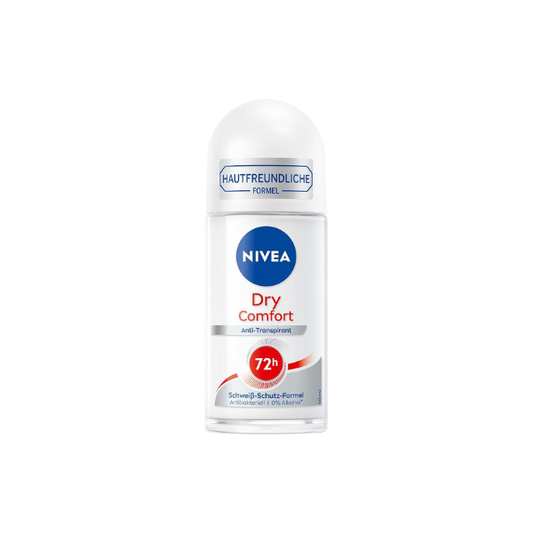NIVEA Women Dry Comfort Roll-On Antiperspirant Deodorant 50 ml (1.69 fl oz), Alcohol-Free Formula, Gentle Fragrance, Daily Underarm Care, Compact Travel Size, Dermatologically Tested