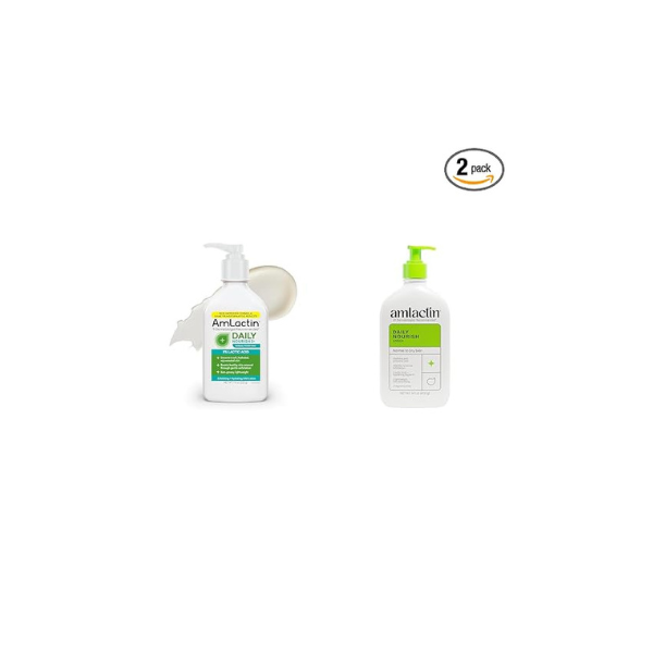 AmLactin Daily Nourish Body Lotion Bundle - 5% 7.9oz and 12% 14.1oz Exfoliating and Moisturizing Lotions for Dry Skin