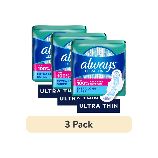 (3 pack) Always Ultra Thin Daytime Pads with Wings, Size 3, Unscented, 38 Count