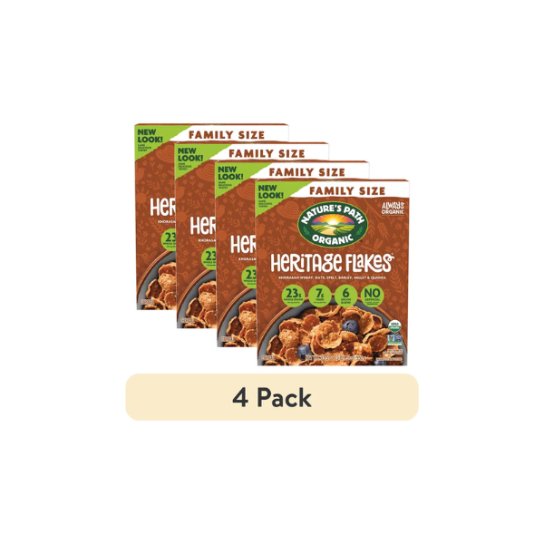(4 pack) Nature's Path Organic Breakfast Cereal, Heritage Flakes®, 33.5oz Box