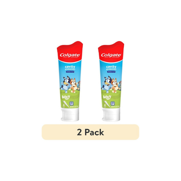 (2 pack) Colgate Bluey Kids Toothpaste with Fluoride, Cavity Protection, Mild Bubble Fruit Flavor, 4.6 oz Tube