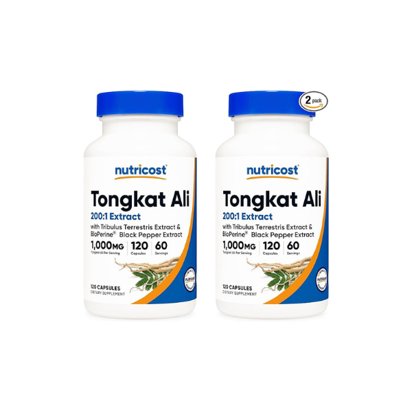Nutricost Tongkat Ali 1,000mg 120 Capsules - with Tribulus Terrestris and BioPerine, Vegetarian Caps, Non-GMO, Gluten Free, Potent Extract (Pack of 2)