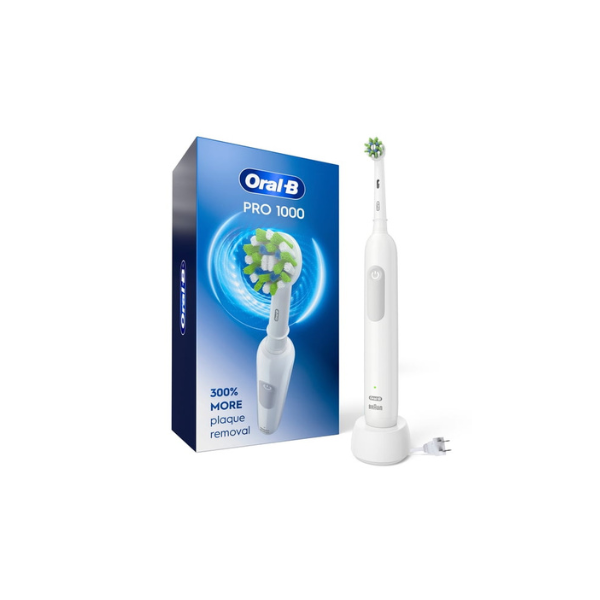 Oral-B Toothbrush, Pro 1000 Rechargeable Electric Toothbrush, White, 1 Count, Adults and Children 3+