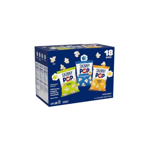 SKINNYPOP Original, White Cheddar, and Butter Popcorn Snack Variety Pack, 0.5 oz Bag, 18 Count
