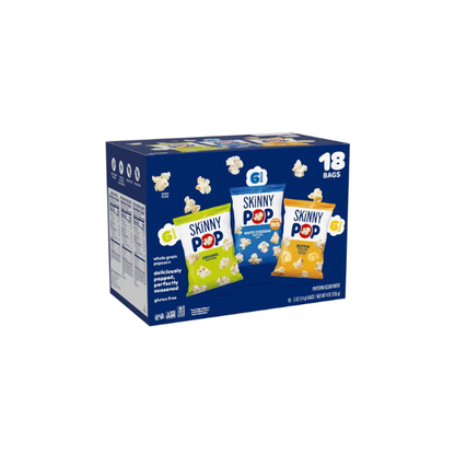 SKINNYPOP Original, White Cheddar, and Butter Popcorn Snack Variety Pack, 0.5 oz Bag, 18 Count