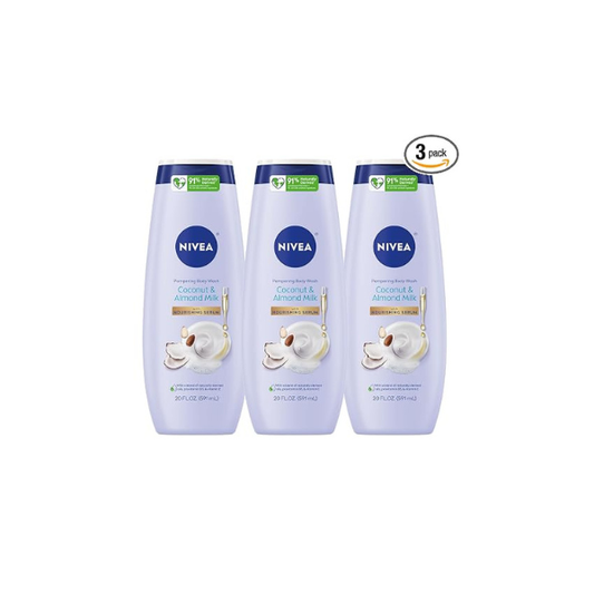 NIVEA Pampering Coconut and Almond Milk Body Wash, Multipack, 3 x 20 FL OZ