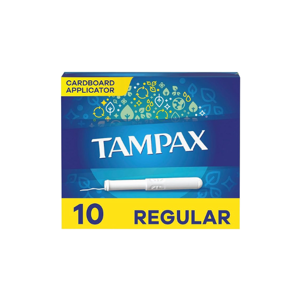 Tampax Cardboard Tampons Regular Absorbency, Anti-Slip Grip, LeakGuard Skirt, Unscented, 10 Count