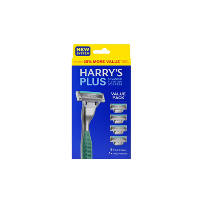 Harry's Plus Shaving Razor for Men with 5 Razor Blade Refill Cartridges, Moss Green