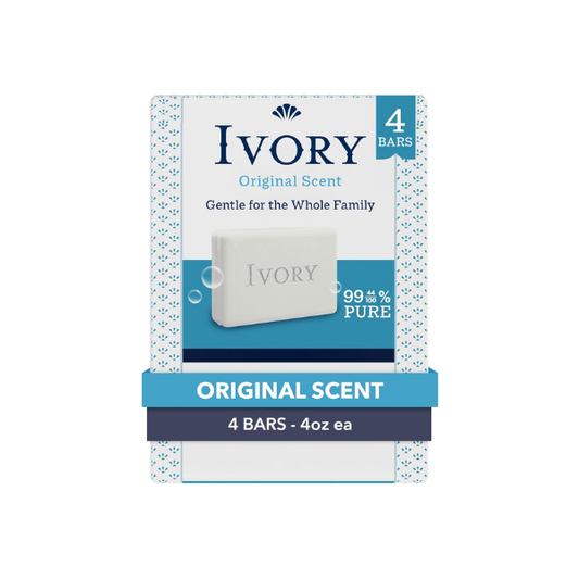 Ivory Gentle Bar Soap, Designed for Whole Family, 99.44% Pure Formula, Plant-Based Cleanser, Made Without Heavy Perfumes, Parabens & Phthalates, For All Skin Types, Original Scent, 4.0 oz (4 Count)