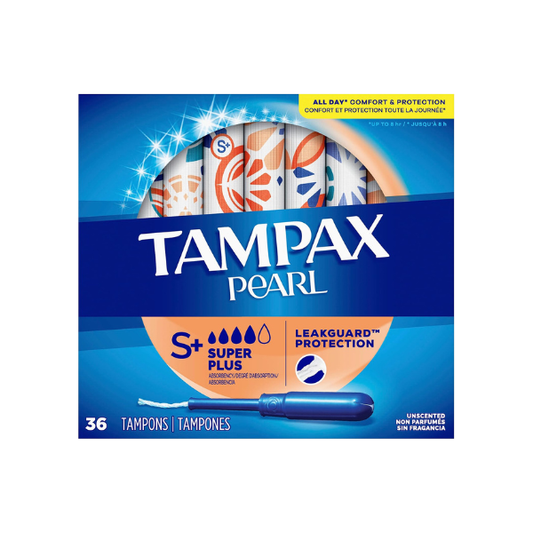 Tampax Pearl Tampons, with LeakGuard Braid, Super Plus Absorbency, Unscented, 36 Count