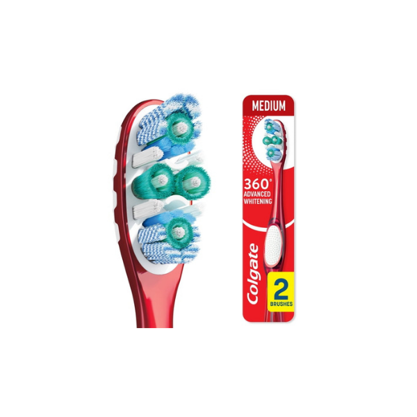 Colgate 360 Advanced Whitening Toothbrush Pack, Medium Adult Toothbrushes, 2 Pack