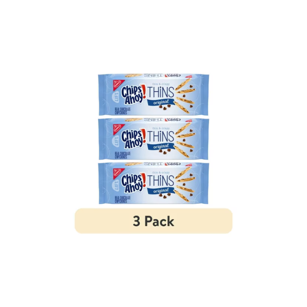 (3 pack) CHIPS AHOY! Thins Original Thin and Crispy Fudgy Chocolate Chip Cookies, 7 oz