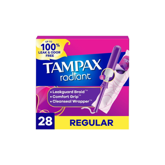 Tampax Radiant Tampons, with LeakGuard Braid, Regular, 28 Count