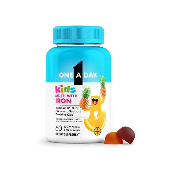 One A Day Kids Multivitamin with Iron Gummy, Vitamin D, Vitamin C, E, Zinc for Immune Support, Gummy Vitamins, Kids Multivitamin Gummies with Iron, Orange & Pineapple Flavor, 60 Ct(Packaging May Vary)
