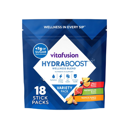 Vitafusion Hydraboost Drink Powder Packets, Electrolytes Support Daily Hydration, Vitamins Support Cellular Energy & Immune Health, Prebiotic Fiber Supports Gut Health, Variety Pack, 18 Sticks