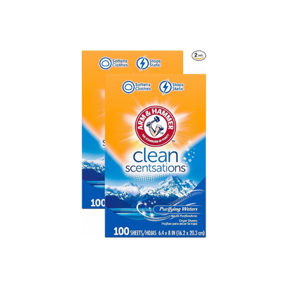 ARM & HAMMER Fabric Softener Sheets, Purifying Waters, 100 sheets (Pack of 2)
