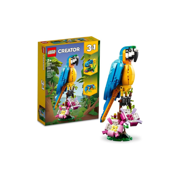 LEGO Creator 3 in 1 Exotic Parrot Building Toy Set, Transforms to 3 Different Animal Figures - from Colorful Parrot, to Swimming Fish, to Cute Frog, Creative Toys for Kids Ages 7 and Up, 31136