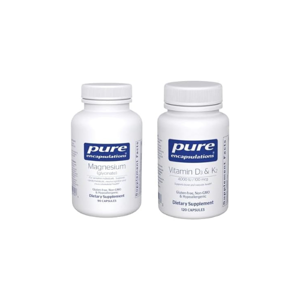 Pure Encapsulations Magnesium (Glycinate) Supplement (90 Capsules) & Vitamin D3 & K2 Supplement (120 Capsules) - Supports Cardiovascular, Musculoskeletal & Neurocognitive Health - Gluten-Free, Non-GMO