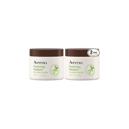 Aveeno Positively Radiant Daily Gel Facial Moisturizer with Hyaluronic Acid & Tone-Correcting Soy,Hydrating & Brightening Gel Face Cream Evens Skin Tone-& Texture,Hypoallergenic,1.7 oz,(Pack of 2)