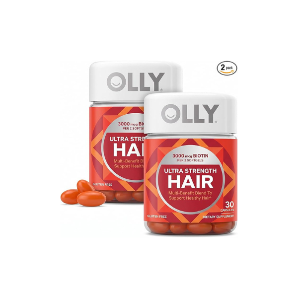OLLY Ultra Strength Hair Softgels,Supports Hair Health,Biotin,Keratin,Vitamin D,B12,Hair-Supplement,30 Day Supply - (Packaging May Vary),30 Count (Pack of 2)