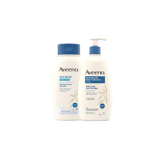 Aveeno Skin Relief Fragrance-Free Moisturizing Daily Body Wash, 18 oz & Skin Relief Fragrance-Free Moisturizing Body Lotion for Sensitive Skin, 18 oz