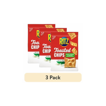 (3 pack) RITZ Toasted Chips Sour Cream and Onion Crackers, Party Snacks, 8.1 oz