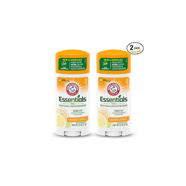 ARM & HAMMER Essentials Deodorant- Orange Citrus- Solid Oval - Made with Natural Deodorizers- Free From Aluminum, Parabens & Phthalates, 2.5 oz (Pack of 2)