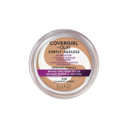 COVERGIRL + OLAY Simply Ageless Instant Wrinkle-Defying Foundation with SPF 28, Classic Ivory, 0.44 oz