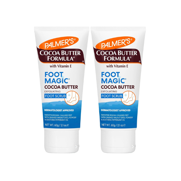 Palmer's Cocoa Butter Formula Foot Magic Exfoliating Foot Scrub with Vitamin E for Dry,Cracked Feet,Use with-Foot Scrubber for Pedicure,2.1 Ounce,(Pack of 2)