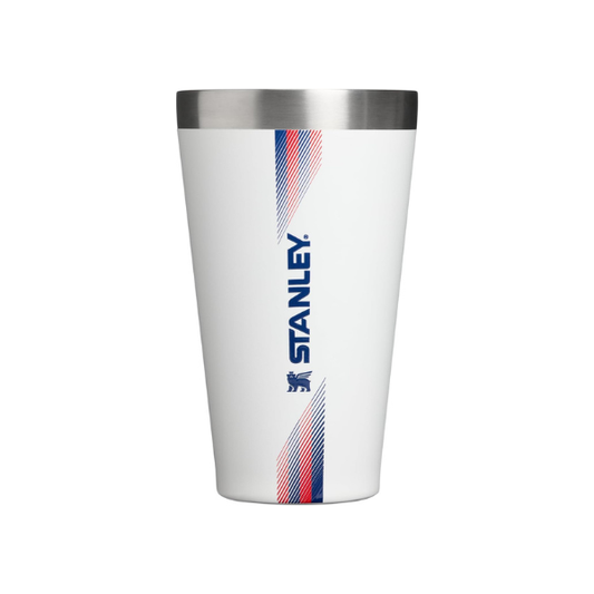 STANLEY Adventure Stacking Beer Pint Glass, 16 oz | Stackable Drinking Cup for Cold Beverages | Dishwasher Safe | Insulated Stainless Steel Tumbler | BPA-Free | Team White Dark Blue